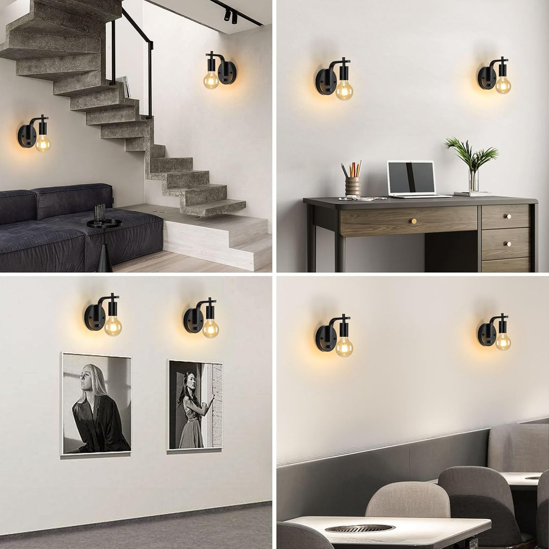 Lightess 2er Pack Industrielle Wandlampen Schwarze Wandleuchten mit dimmbarem Dimmerschalter Innen E