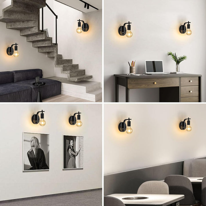 Lightess 2er Pack Industrielle Wandlampen Schwarze Wandleuchten mit dimmbarem Dimmerschalter Innen E