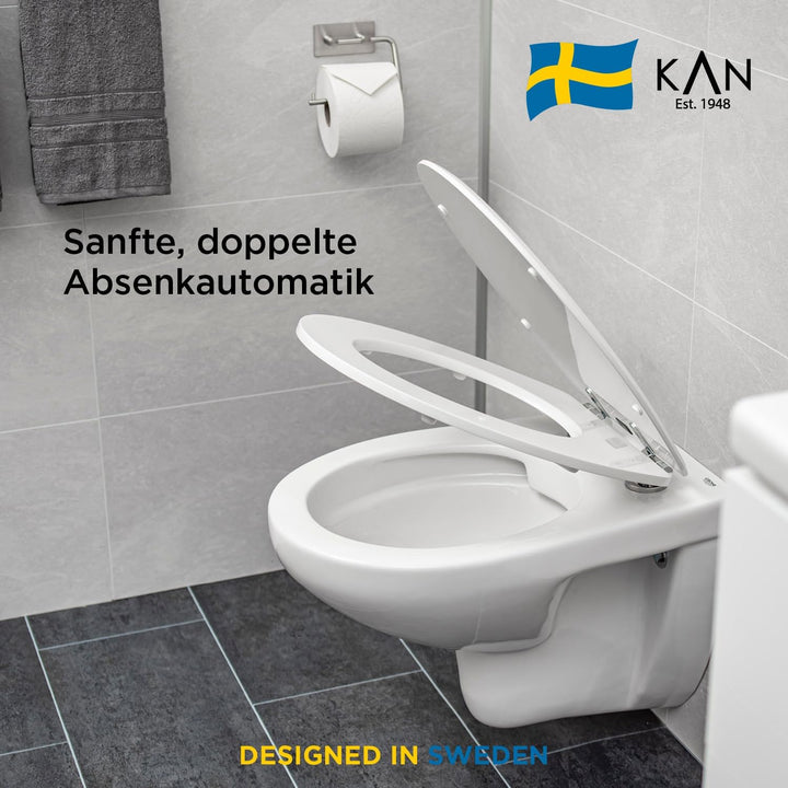 KAN Toilettendeckel mit Absenkautomatik - Lund - Ovale Klobrille aus Holz mit Universeller Passform