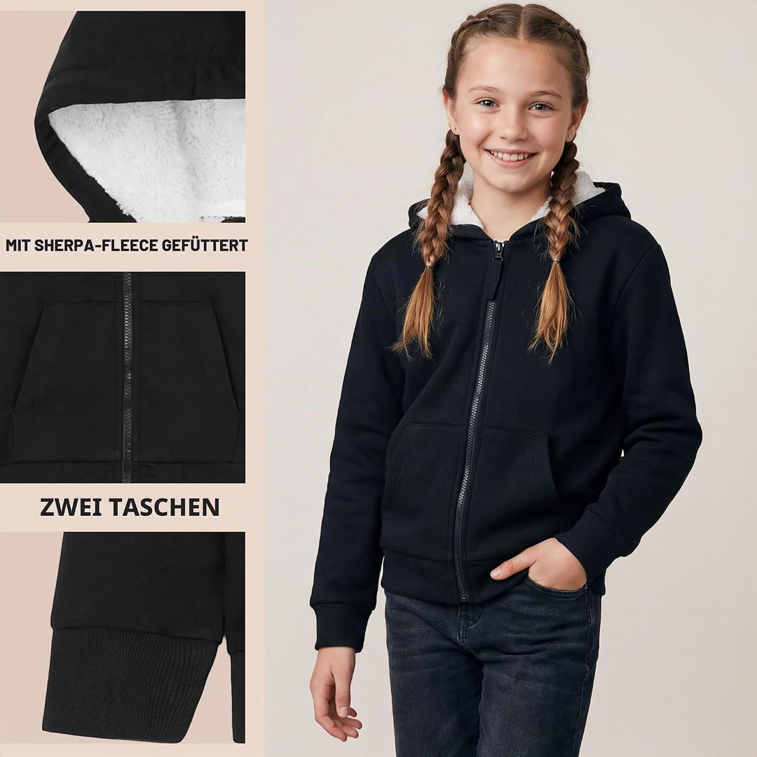CityComfort Pullover Mädchen mit Fleece-Futter und Kapuze, Fleecejacke Kinder Mädchen Zipper Hoodie