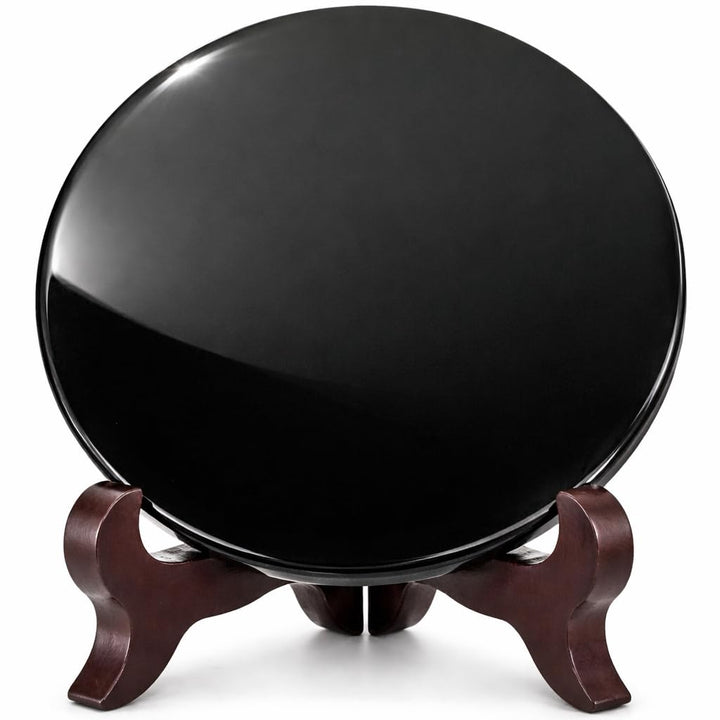 Polar Jade Schwarz Obsidian Wahrsager Spiegel (90 mm /3.5" mit Holzständer) 90 mm /3.5" with Stand,