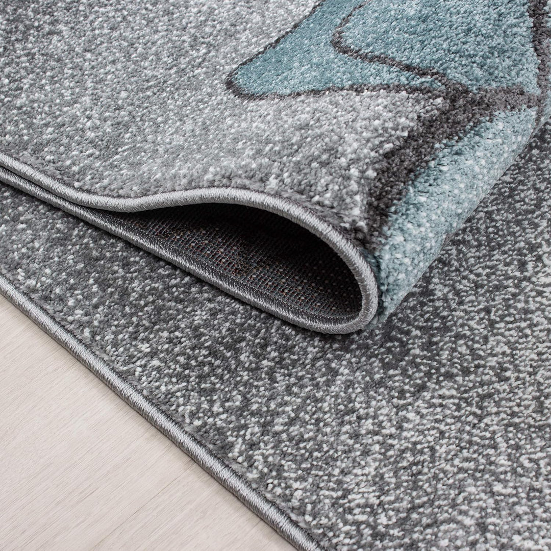 Teppium Kinderteppich für Jungen und Mädchen Bär Muster 80 x 150 cm Blau - Kurzflor Waschbarer Teppi