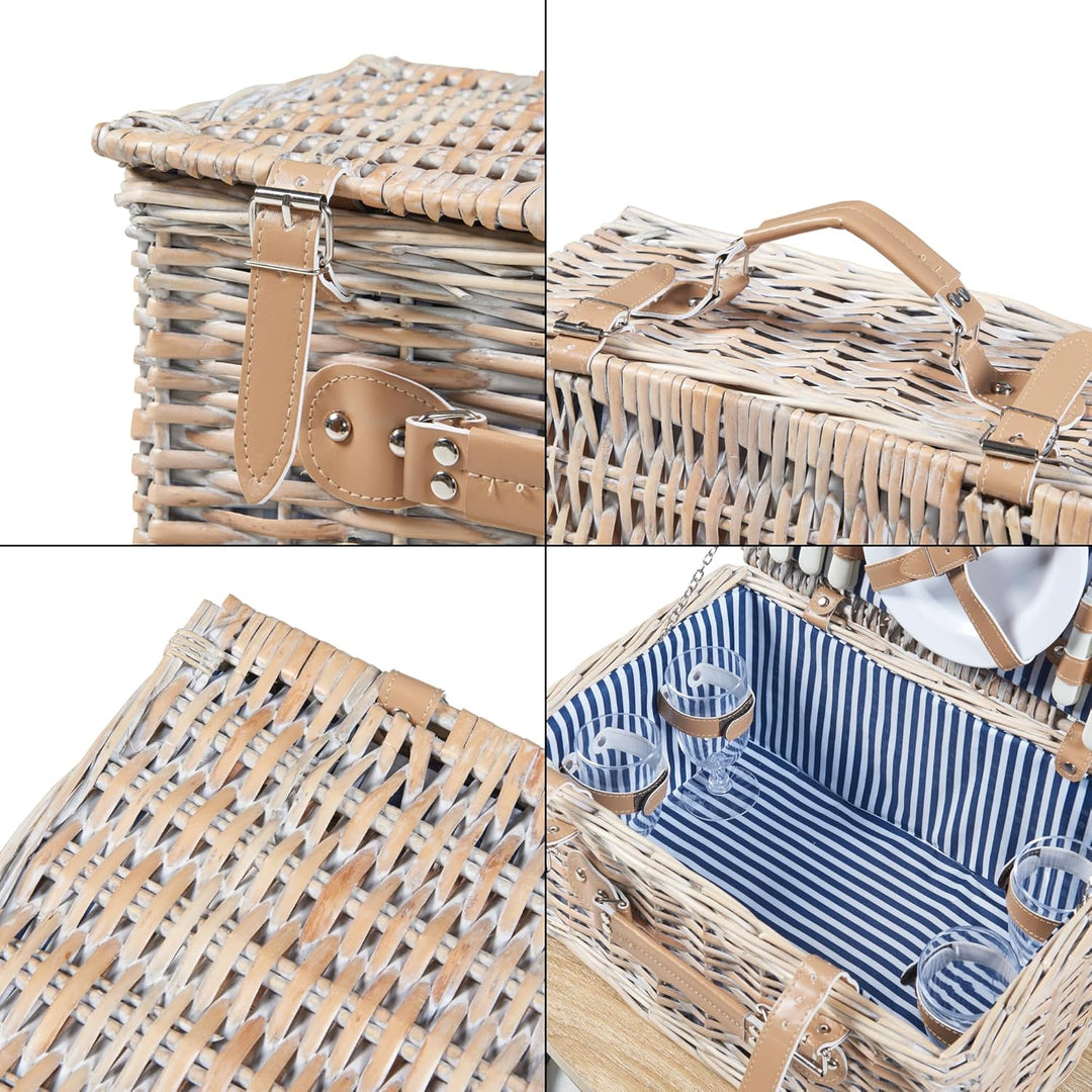 casa.pro Picknickkorb Lumparland Komplettset für 4 Personen Weidenkorb Picknickset aus Geschirr Gläs