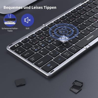 seenda Faltbare Bluetooth Tastatur mit Nummernblock und Handyhalterung, Aufladbare Kabellose Klappba