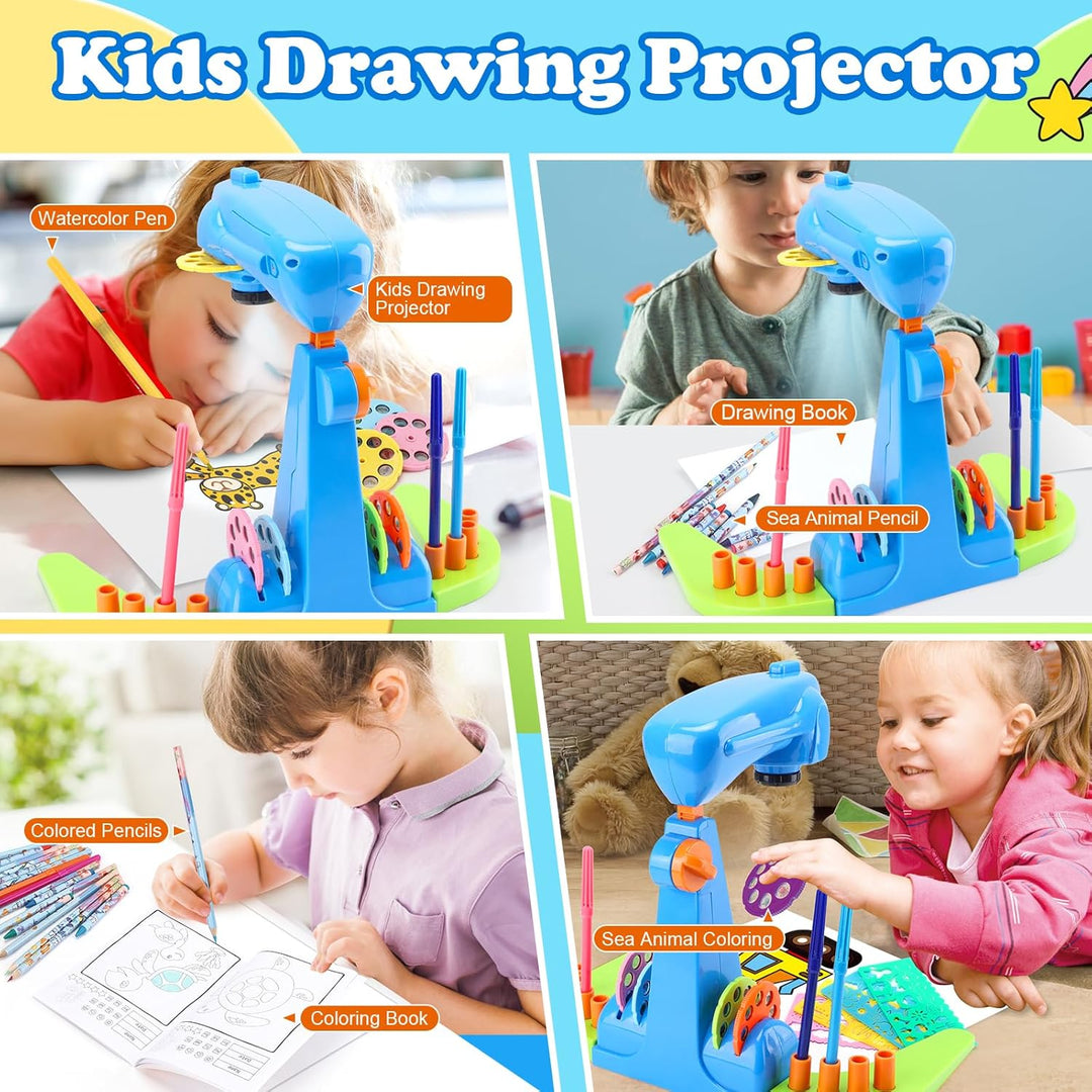 Zeichen-Projektor für Kinder, Kunst- und Bastelset, Spielzeug für Jungen ab 3 Jahren, einschliesslic