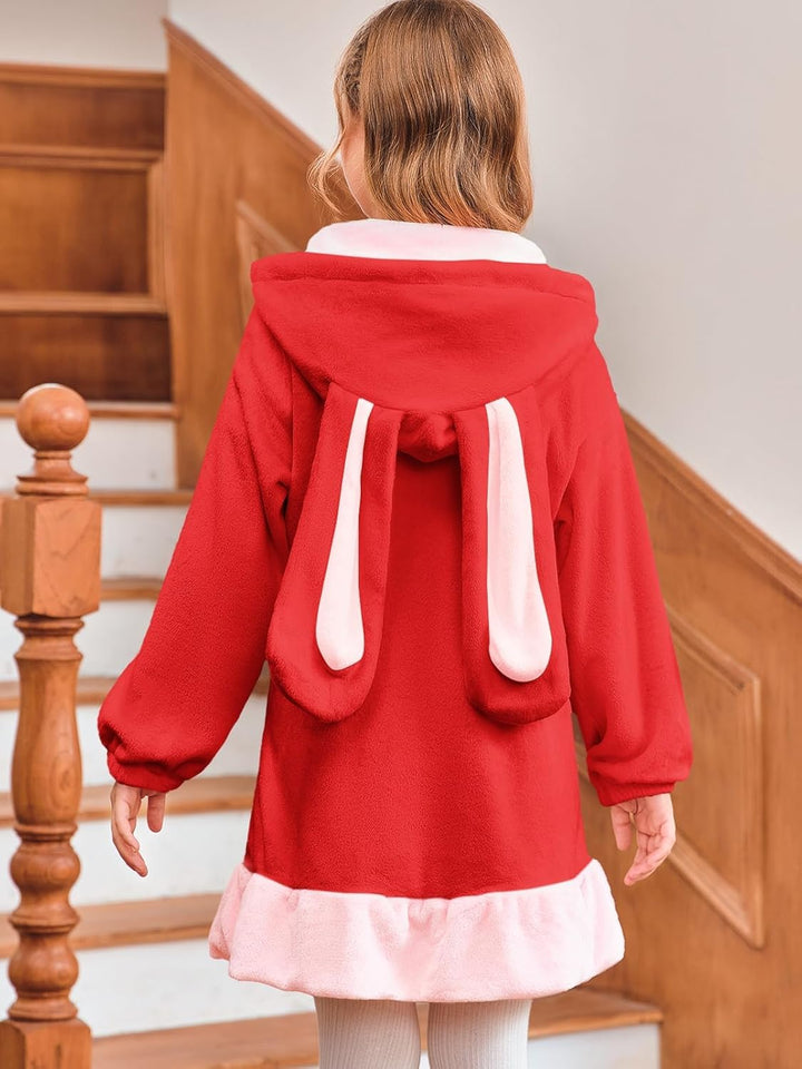 Haloumoning Mädchen Kapuzenjacke Niedlich Fleece Sweatjacke mit Reissverschluss und 2 Taschen Rot 8-