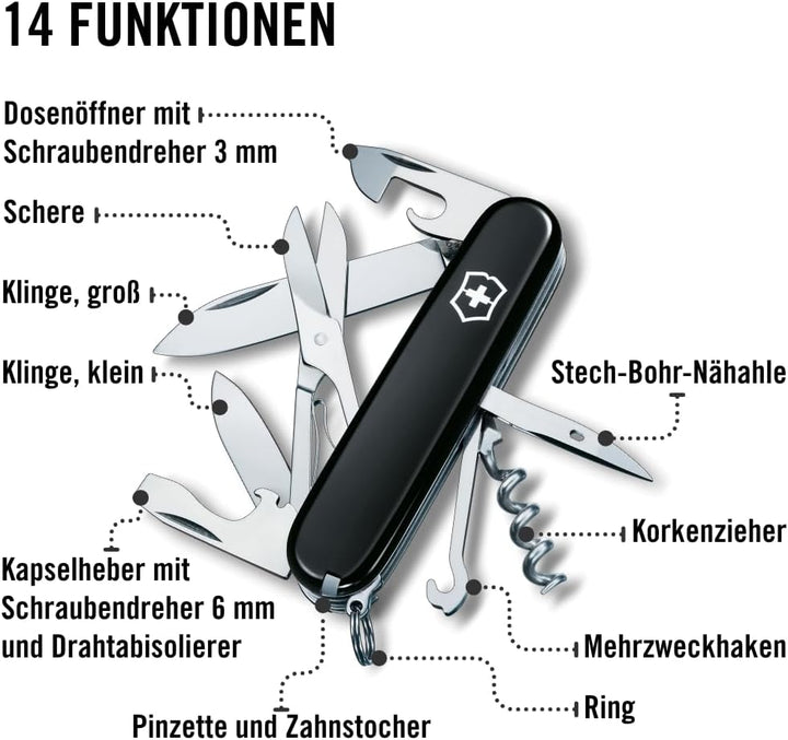 Victorinox Taschenmesser Climber (14 Funktionen, grosse Klinge, Kapselheber) 91mm Schwarz, Schwarz