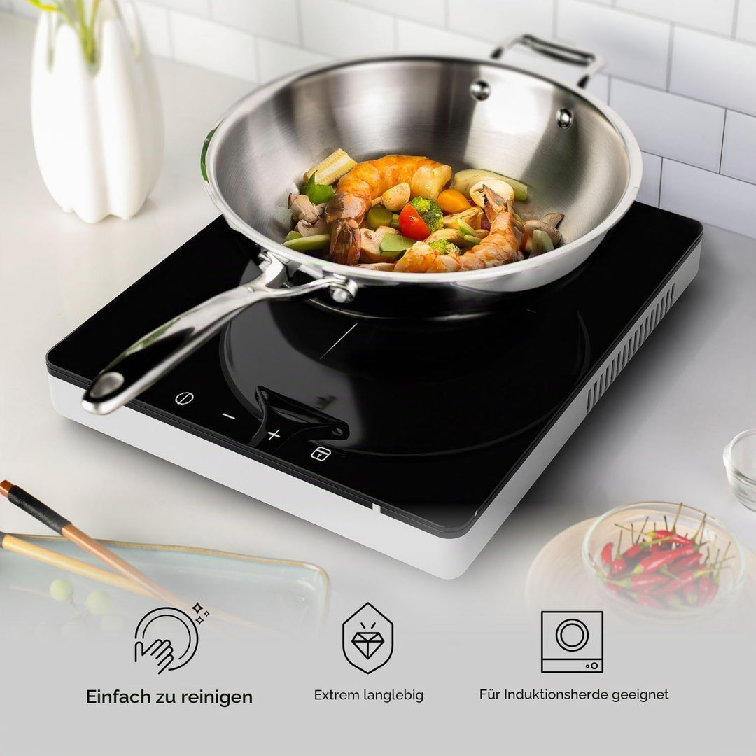 Stahl Artisan Triply Edelstahl-Wok mit Deckel, tiefe Bratpfanne, Induktionsboden, Brat-Wok, Induktio