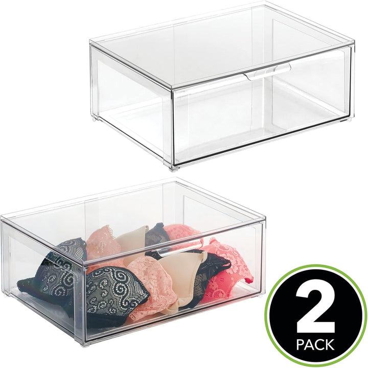 mDesign grosse Aufbewahrungsbox mit Schublade – stabile Schubladenbox aus Kunststoff zur Schuhaufbew