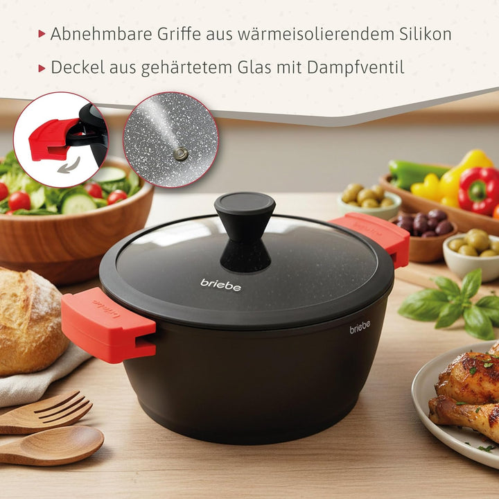 briebe Black Titanium Kochtopf, Induktion, Antihaftbeschichtung, Titan, 28 cm, Aluminiumguss, Beschi