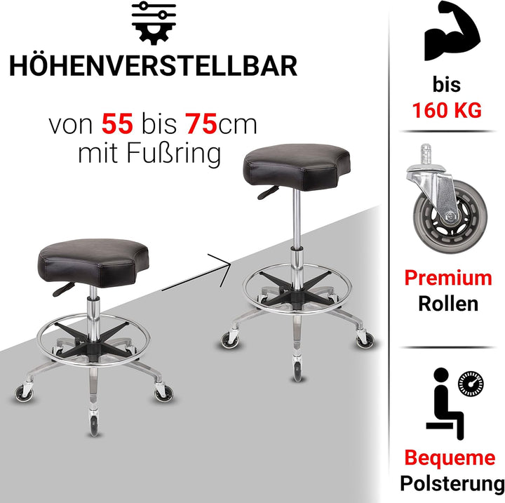 Staboos Rollhocker bis 160 kg - Ergonomisch geformter Sitz mit Rollen - Drehhocker (Premium Rollen u