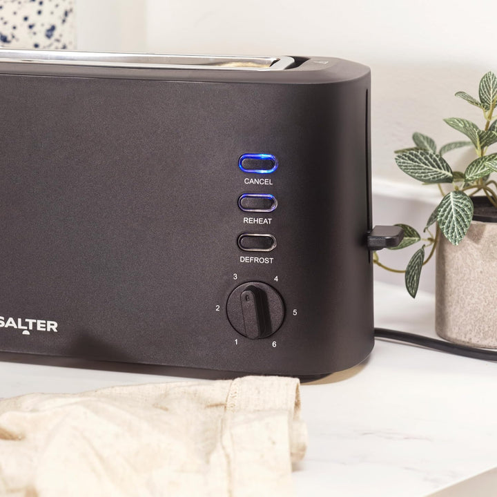 Salter Dusk Langschlitz 2-Scheiben-Toaster – Inklusive Aufwärmgestell, 6 Bräunungsstufen, Auftau-, A