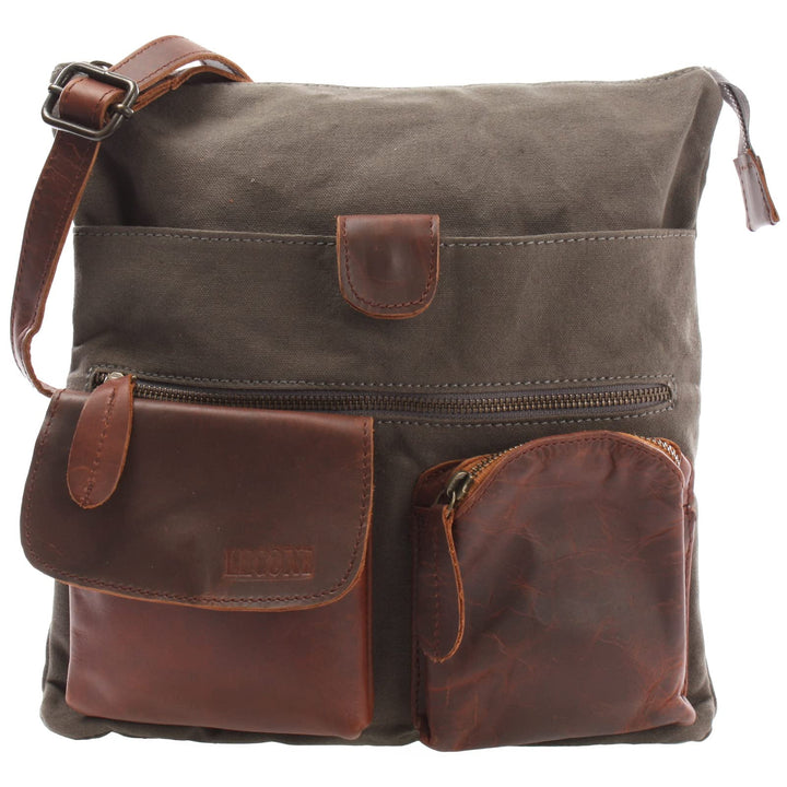 LECONI Umhängetasche Canvas &amp; Leder kleine Schultertasche Handtasche Damen + Herren Vintage Retro St