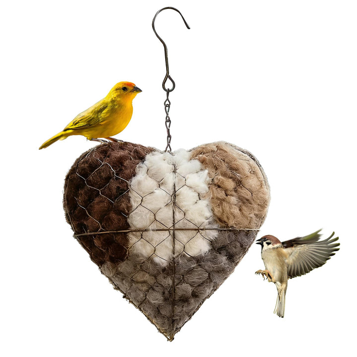 Handgefertigtes Vogelnest Herz, Aufhängen Futterspender Vögel, Vogel Nistmaterial Halter Set mit Met