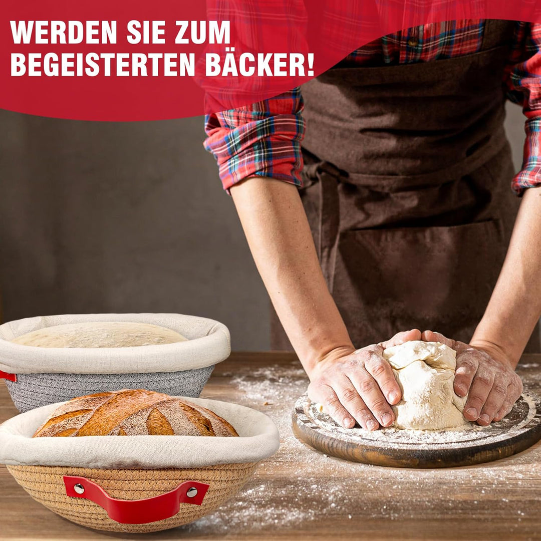 Gärkörbchen- Sauerteig Brot Gärkorb Set – 23 cm Rund & 26 cm Oval mit Bezug & Deckel | Natursauertei