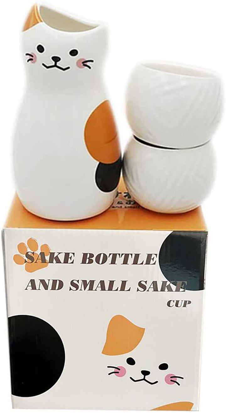 Japanische Keramik Sake Set,Calico Katzen Sake Becher Flasche,2 Sake Tasse, one Sake Topf,Weinflasch