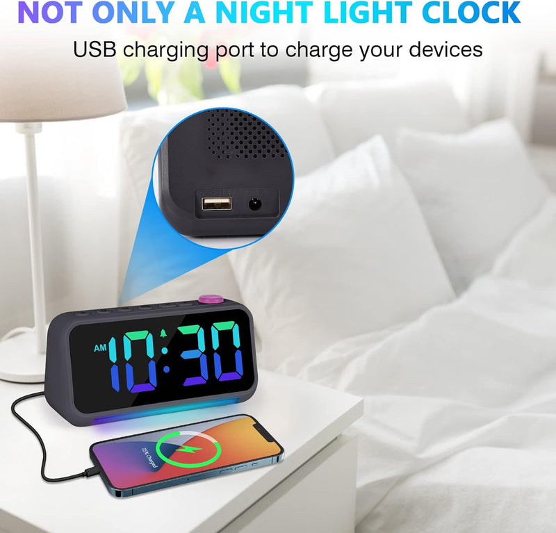 Wecker Kinder Erwachsene, Wecker Digital mit 7 Farben Nachtlicht, Dynamische RGB Wecker, 6" Wecker m