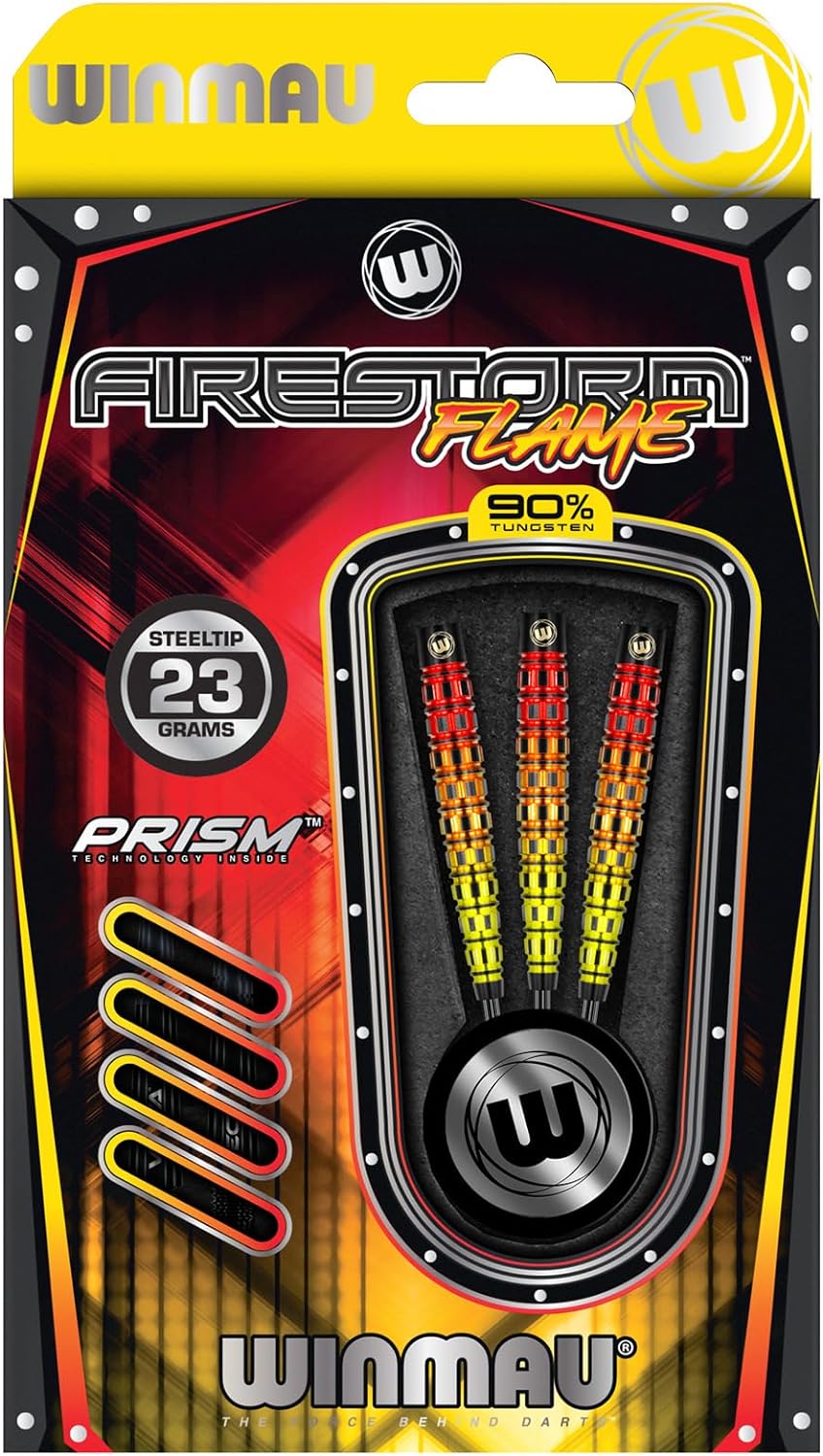 WINMAU Firestorm Flame Professionelles Wolfram-Dart-Set mit Flights und Schäften (Shafts) 23 g Konis