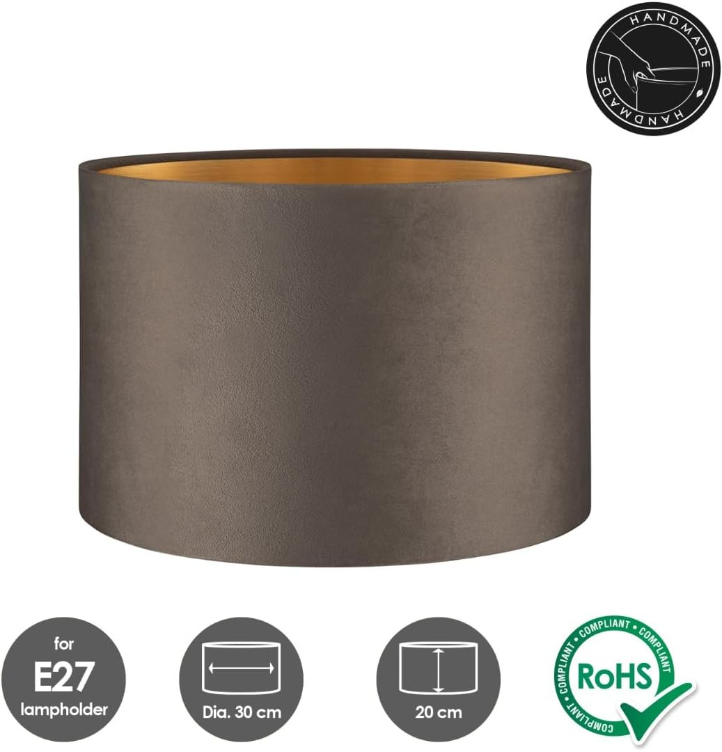 Home Sweet Home Lampenschirm Velvet | Zylinder |30/30/20cm | Grau - Gold | Lampenschirm aus Samt | f
