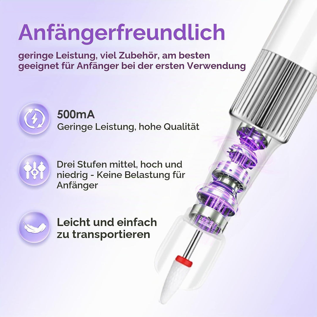 Kabellos Tragbar Nagelfräser,12 in 1 Elektrische Nagelfeile Maniküre Pediküreset mit Ladestation&amp;Nag