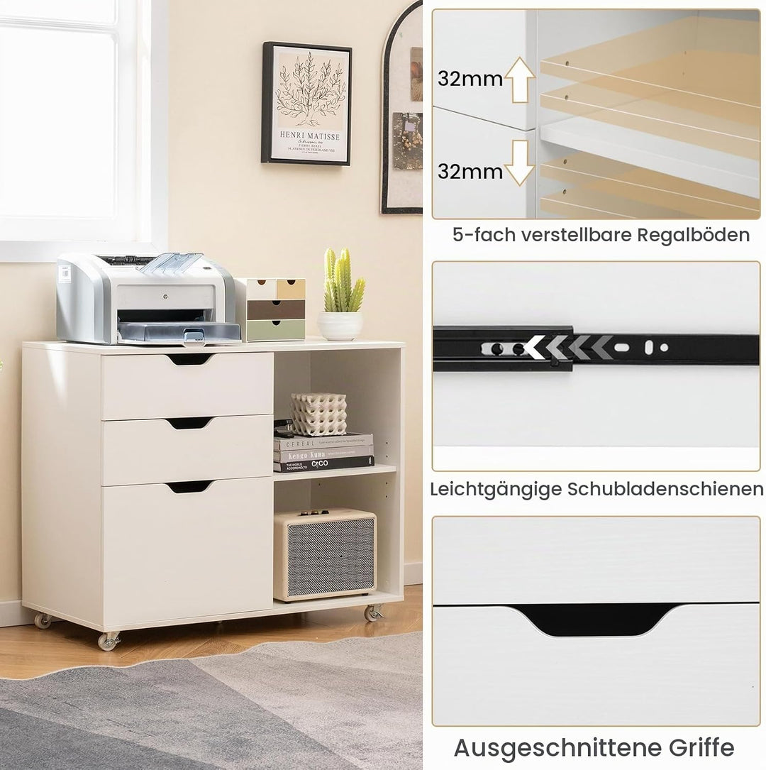 GIANTEX Aktenschrank auf Rollen, Rollcontainer mit Schubladen, mobiler Druckerständer für Home-Offic