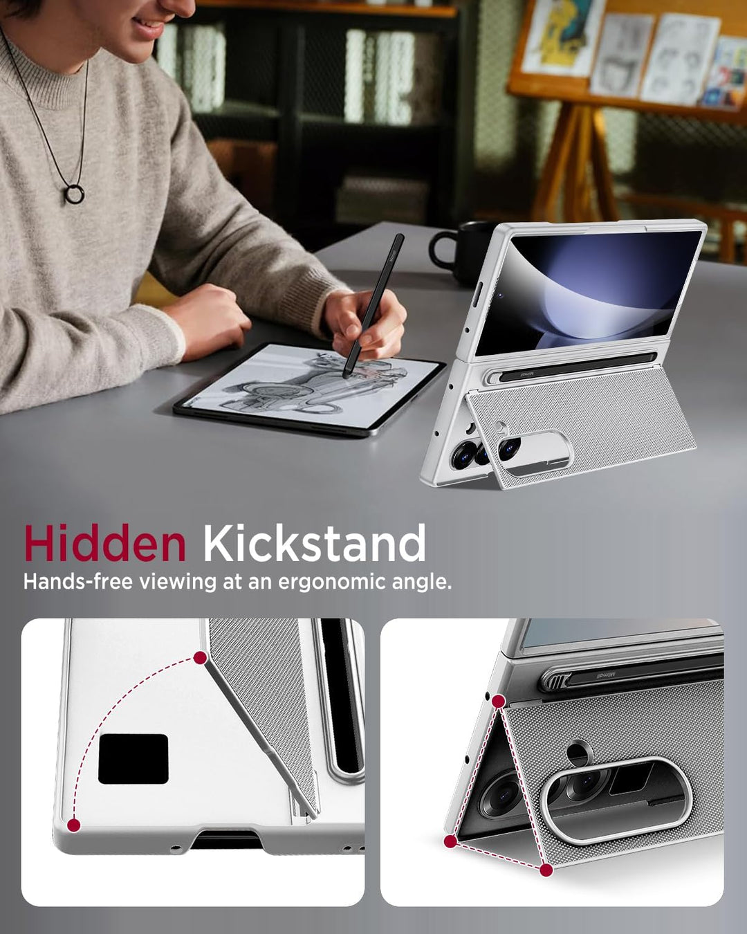Miimall Kompatibel mit Samsung Galaxy Z Fold 5 Hülle mit S-Pen & Stifthalter, [HD Displayschutz] Ult