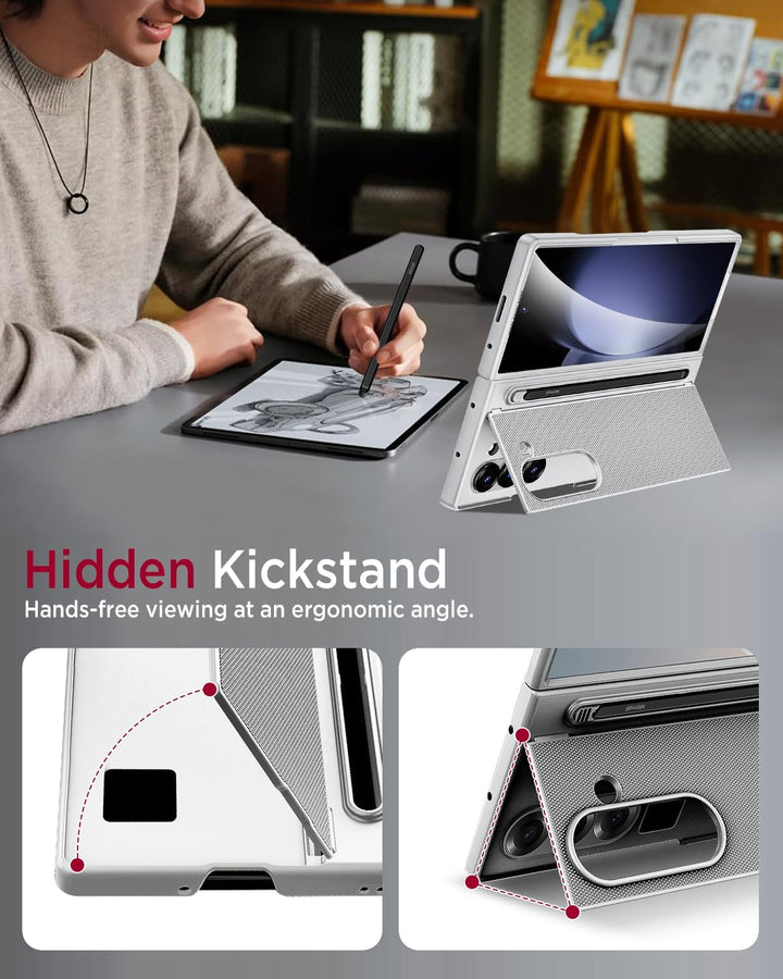 Miimall Kompatibel mit Samsung Galaxy Z Fold 5 Hülle mit S-Pen & Stifthalter, [HD Displayschutz] Ult