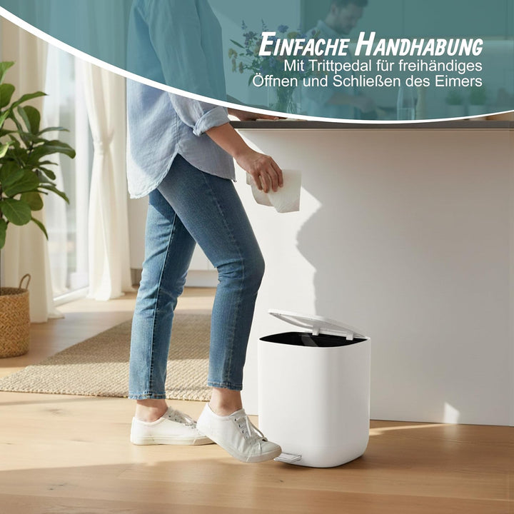 Relaxdays Mülleimer Bad, 5 l, Kosmetikeimer mit Soft-Close, Matte Optik, entnehmbarer Inneneimer, Tr