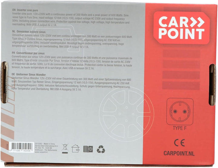 Carpoint Reiner Sinus Spannungswandler 12V>230V 300W, 300W