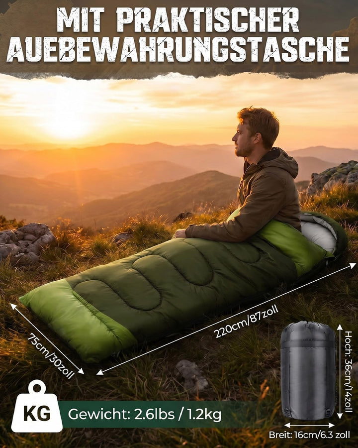 Schlafsack Camping für 3–4 Jahreszeiten, Outdoor-Schlafsack für Erwachsene und Kinder, Kompakter Sch