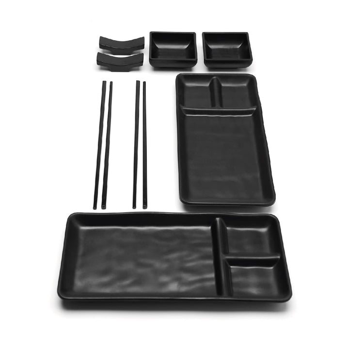 Goliber Japanisches Melamine Sushi Geschirr Set (8pcs) - Enthält 2 Schwarzes Geschirr, 2 Sossenschäl