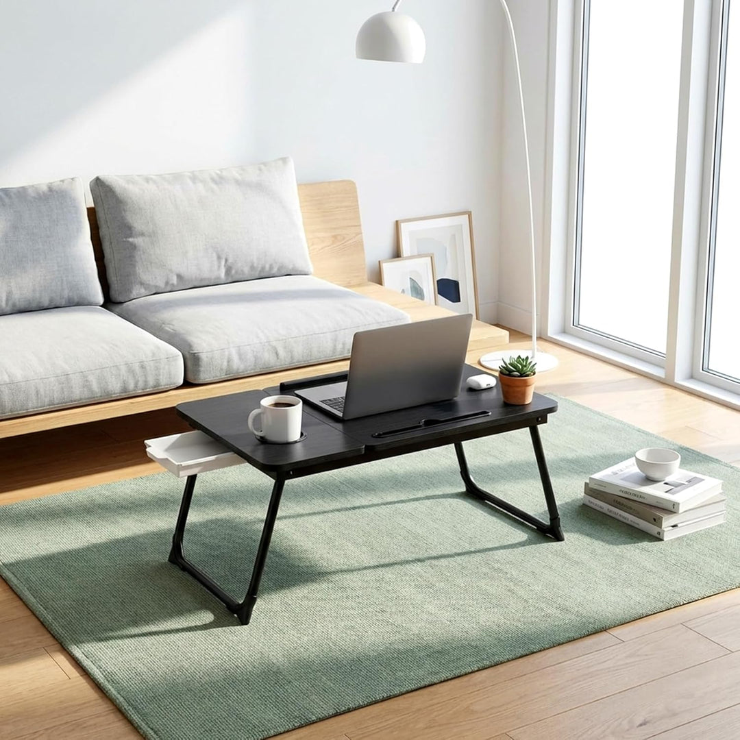 Faltbarer Laptoptisch, höhenverstellbarer Laptop-Tisch mit Getränkehalter & Lesepult, tragbarer Bett