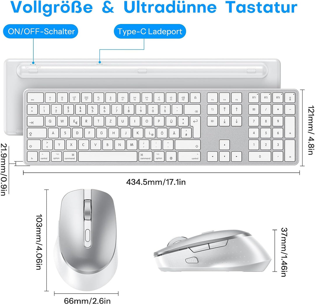 OMOTON Mac Tastatur Maus Set Kabellose für MacBook Air/Pro/iMac/iMac Pro/Mac mini, Bluetooth Funktas