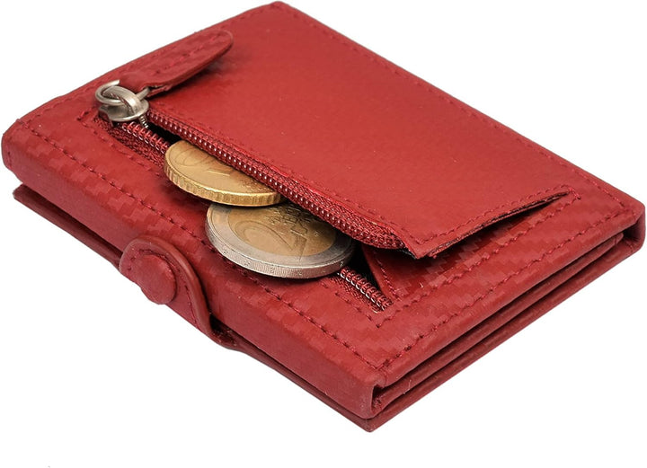 X-POC Kreditkartenetui mit Münzfach aus echten Leder, Karten Portemonnaie, Herren und Damen (rot), R