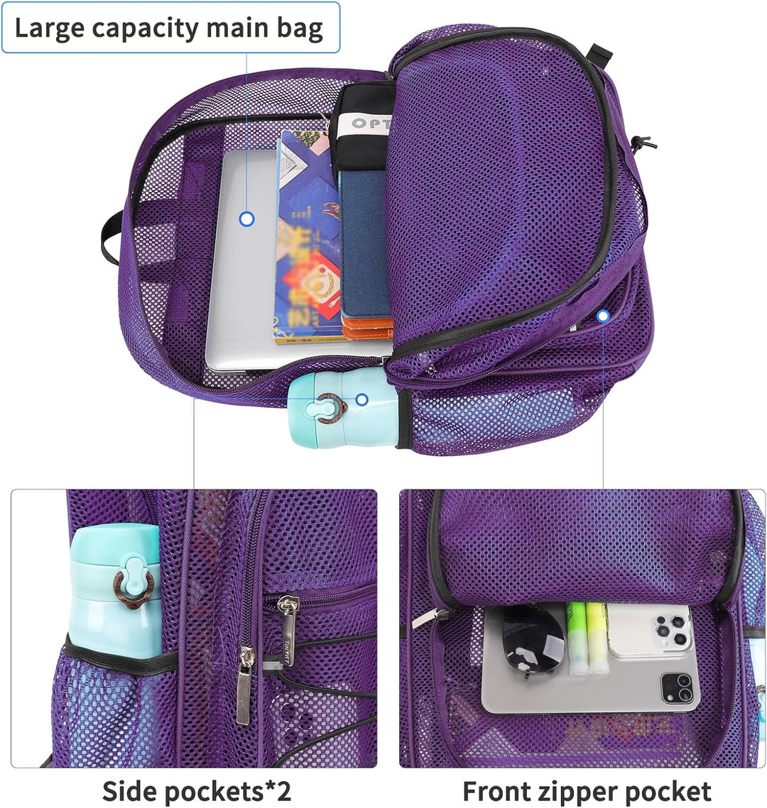 TINYAT Netz-Rucksack für Damen und Herren, strapazierfähig, durchsichtig, transparent, für Strand, R