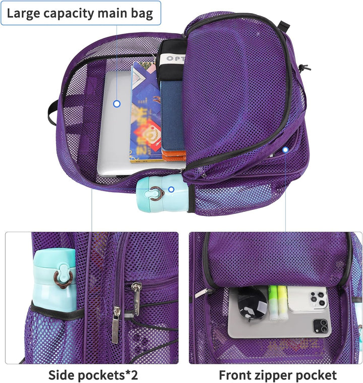 TINYAT Netz-Rucksack für Damen und Herren, strapazierfähig, durchsichtig, transparent, für Strand, R