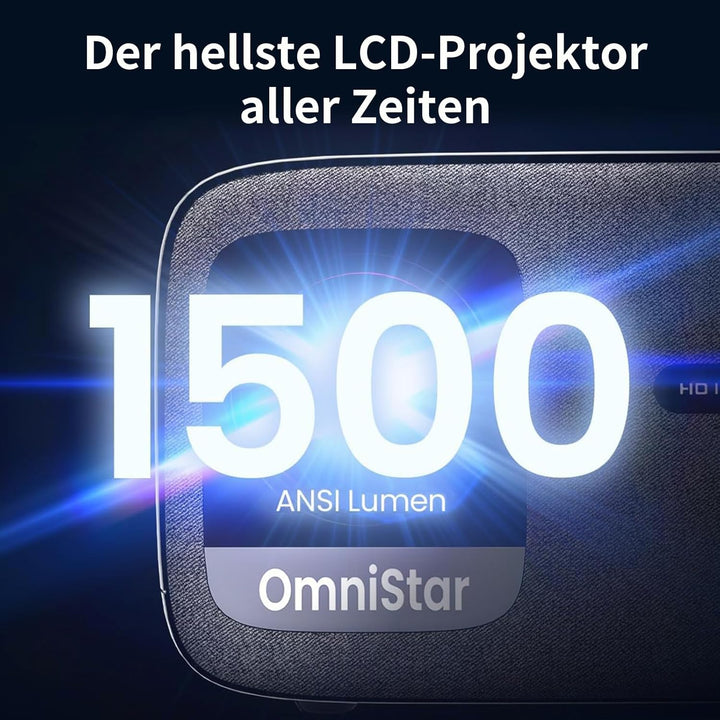 CASIRIS Omnistar Beamer Set mit 100'' Leinwand | 1500 ANSI | Auto Fokus | 1080P Full HD mit 4K Unter