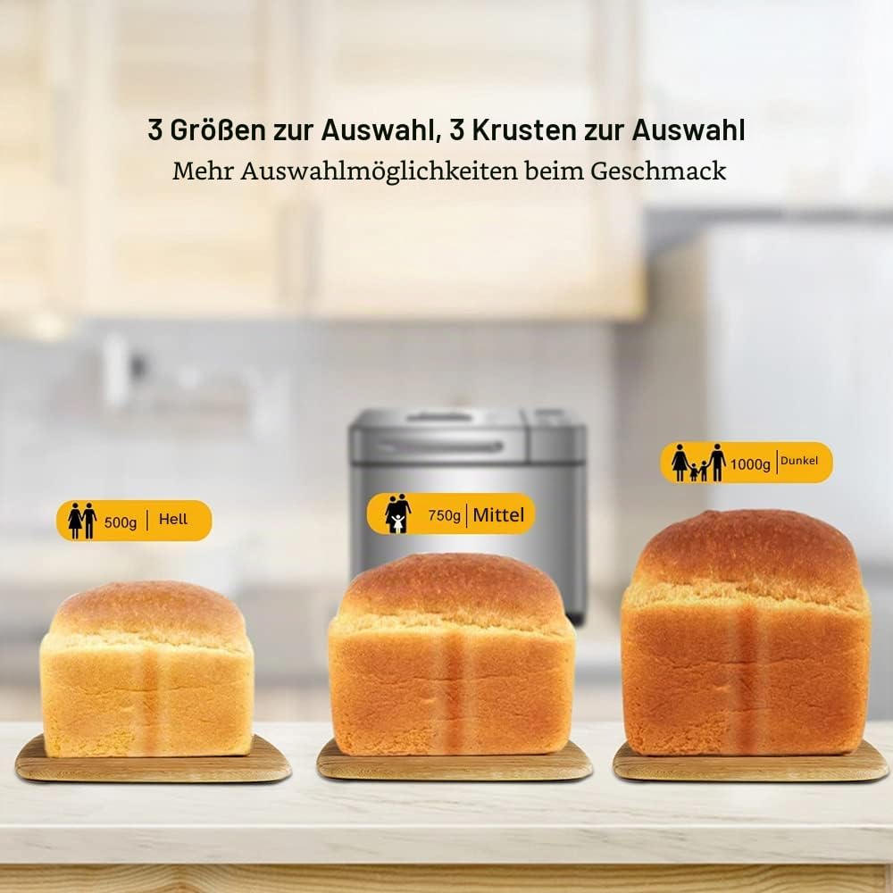 Automatischer 19-in-1-Brotbackautomat, programmierbarer 650-W-Brotbackautomat, Edelstahl Multifunkti