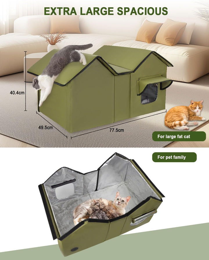 Outdoor Katzenhaus, Extra Large wasserdichtes Katzengehege mit erhöhter Basis, isoliertes Haustierha