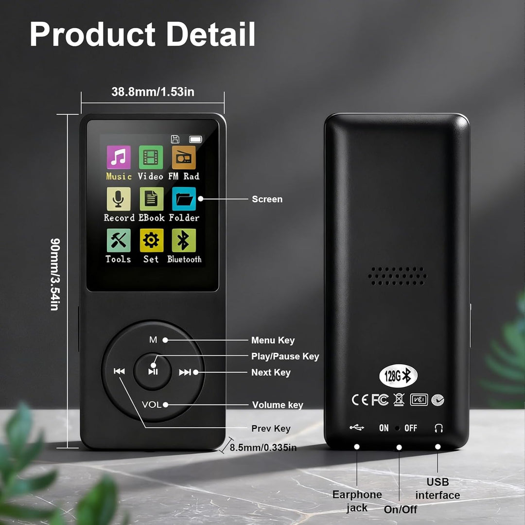 128 GB MP3-Player mit Bluetooth 5.0, COVVY Tragbarer digitaler Musik-Player mit integriertem HD-Laut