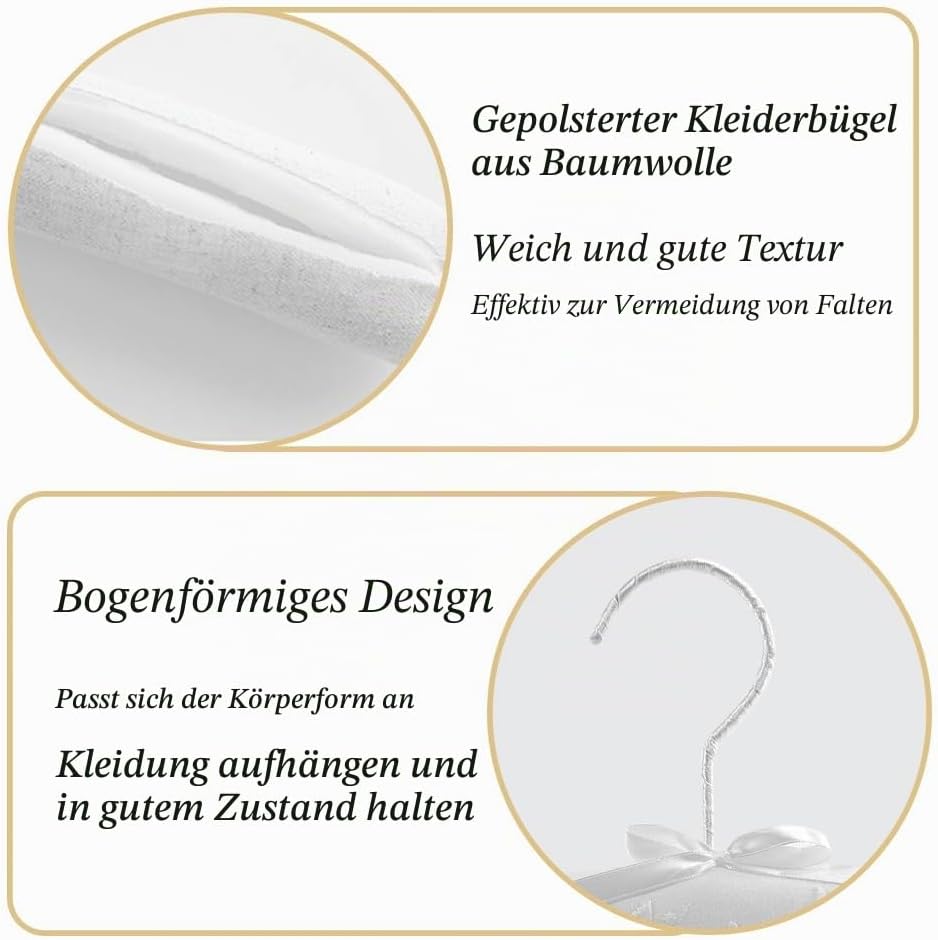 Kleiderbügel Baumwolle, Gepolsterte Kleiderbügel Platzsparend für den Kleiderschrank Hause- Weiss (3