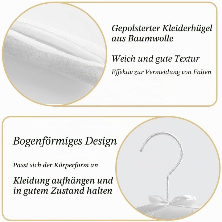 Kleiderbügel Baumwolle, Gepolsterte Kleiderbügel Platzsparend für den Kleiderschrank Hause- Weiss (3