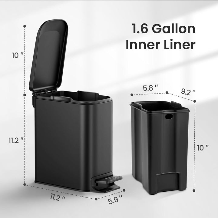 Cesun Kleiner Mülleimer mit Deckel 6 Liter Edelstahl Mülleimer für Küche, Bad, Home Office (matt sch