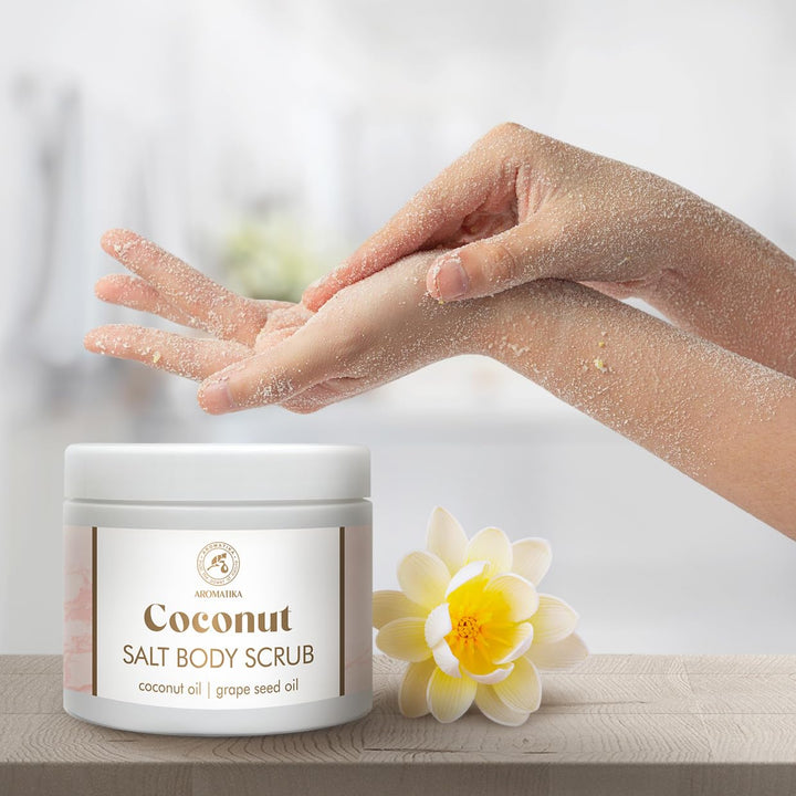 Körperpeeling Kokos 500 g - Salz Peeling für Körper - Körperpeeling mit Kokosnussöl & Traubenkernöl