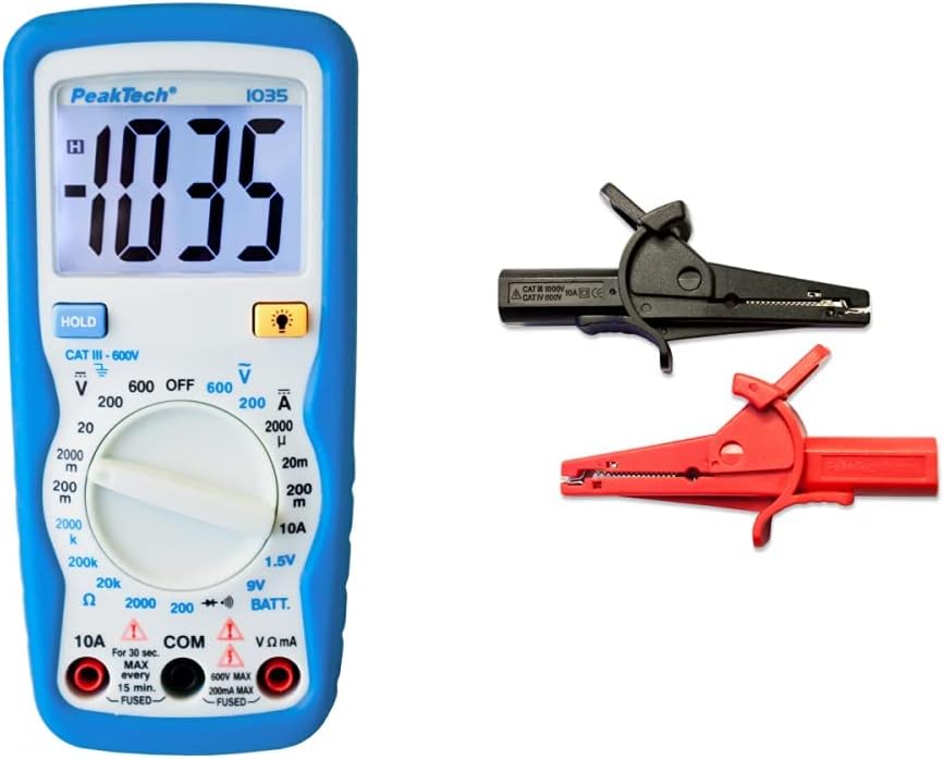 PeakTech Kompaktes Digital-Multimeter P1035 zur Messung von Spannung, Gleichstrom und Widerstand, Bl