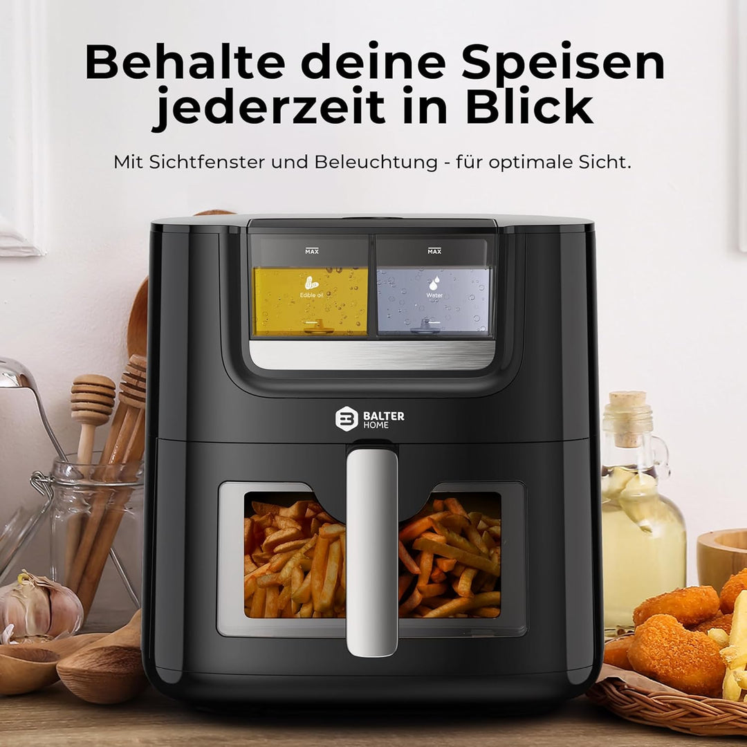 Balter Heissluftfritteuse Airfryer mit Öl- & Wasser-Spray Funktion für extra knusprige Speisen, 7,2L