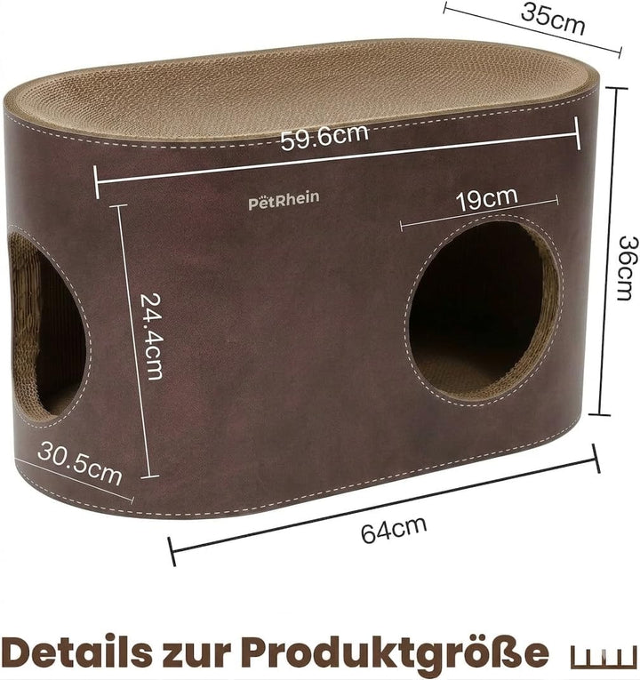 Kratzbrett für Katzen aus Kratzpappe,3-in-1 grosses Katzenhöhle mit Kratzmatte & Katzenbett – 64 x 3