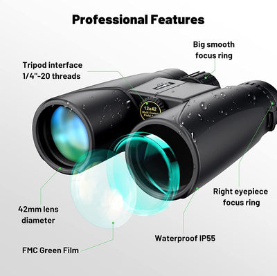 Kylietech Fernglas 12x42 HD Kompakte Ferngläser wasserdicht für Vogelbeobachtung, Wandern, Jagd, Sig