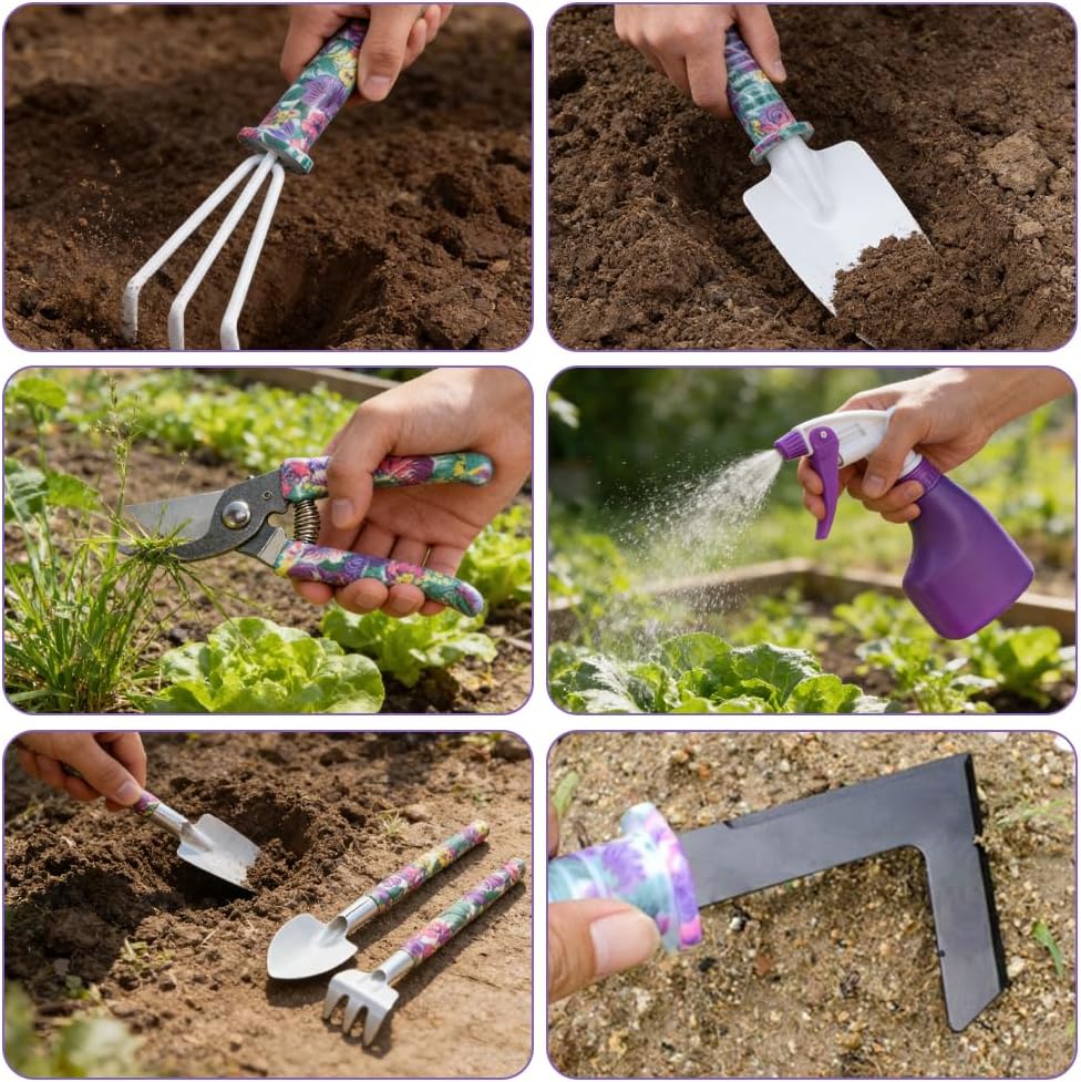 10-Gartenwerkzeug Set,Rostfreie Und Strapazierfähige Gartengeräte Mit Aufbewahrungsbox,Geeignet Zum