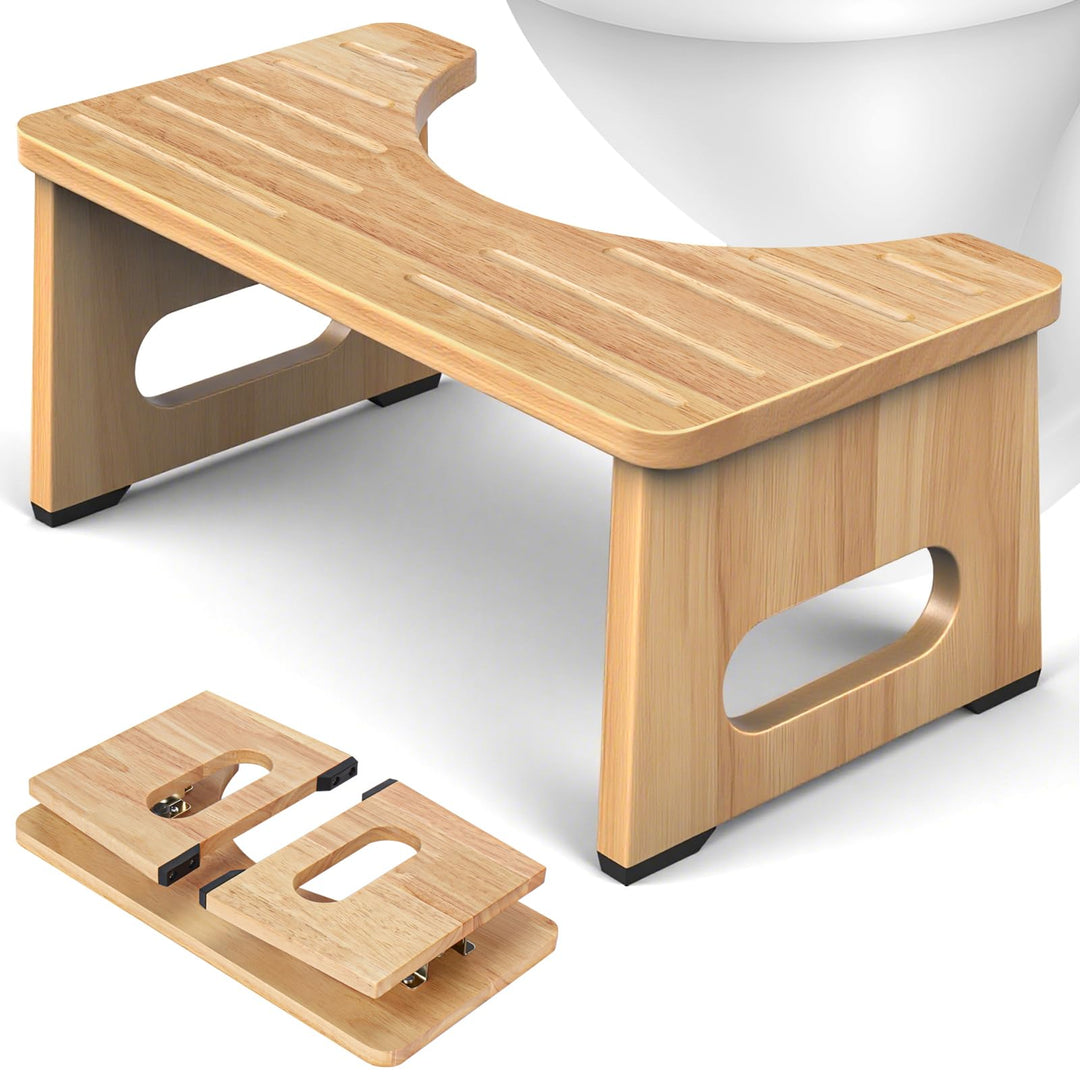 YOSE Toilettenhocker aus Holz für Erwachsene, Faltbarer Hockhocker fürs Badezimmer, Rutschfester Dop